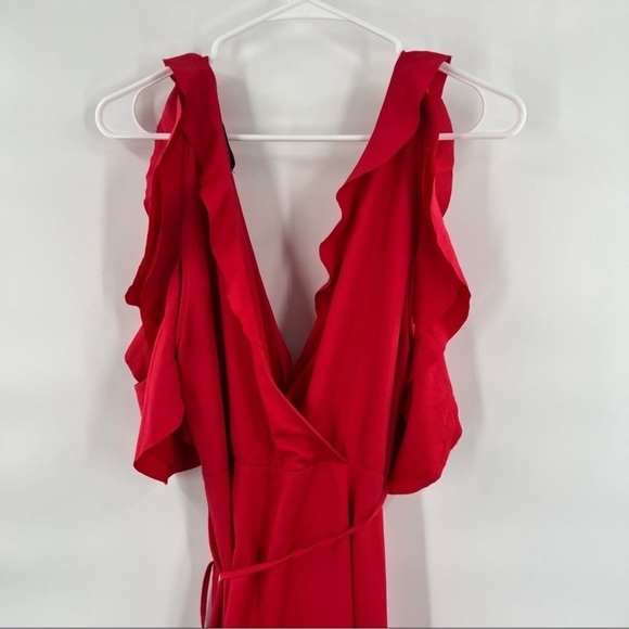 French Connection red cold shoulder dress ruffles faux wrap size 4 - Picture 10 of 13